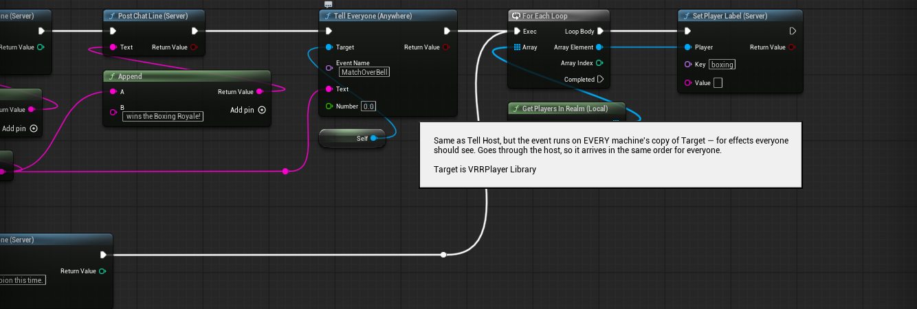 The EndMatch function: Post Chat Line, Tell Everyone, and a loop clearing labels