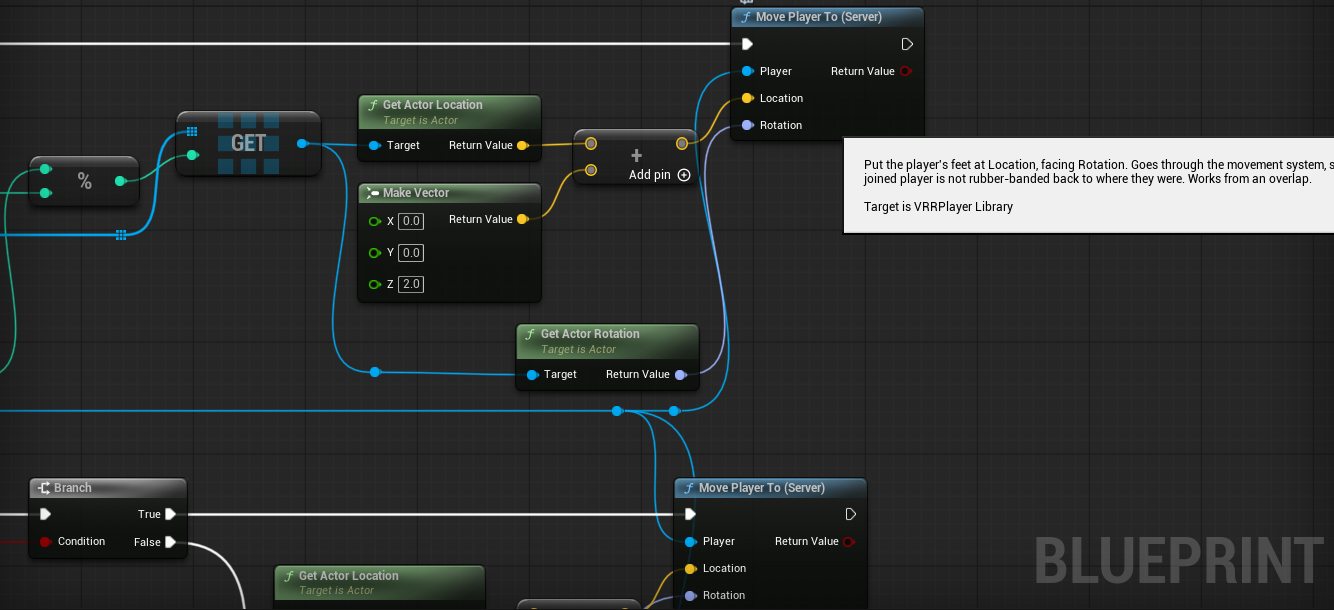 The MoveToSpot function ending in Move Player To (Server)