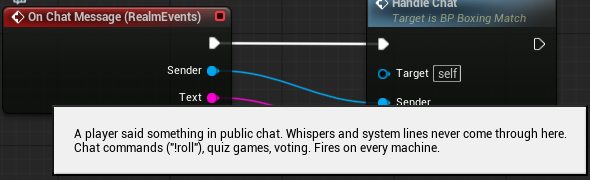 The On Chat Message event with its tooltip