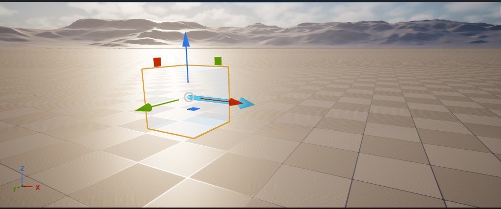 A freshly placed BP_VRItemMarker: a grey box with the move gizmo