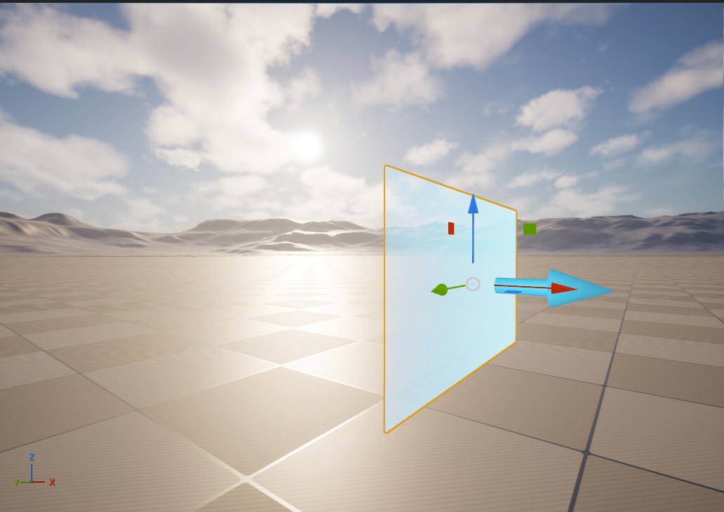 The marker after picking TV Screen: a flat 160 by 90 preview plane with an arrow showing the front