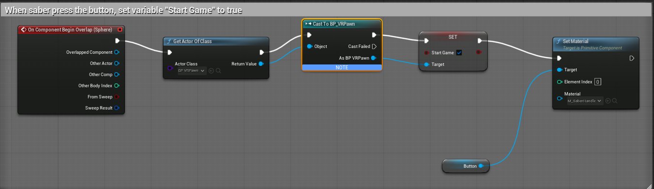 BP_StartButton: overlap event, Get Actor Of Class, Cast To BP_VRPawn, then Set Start Game